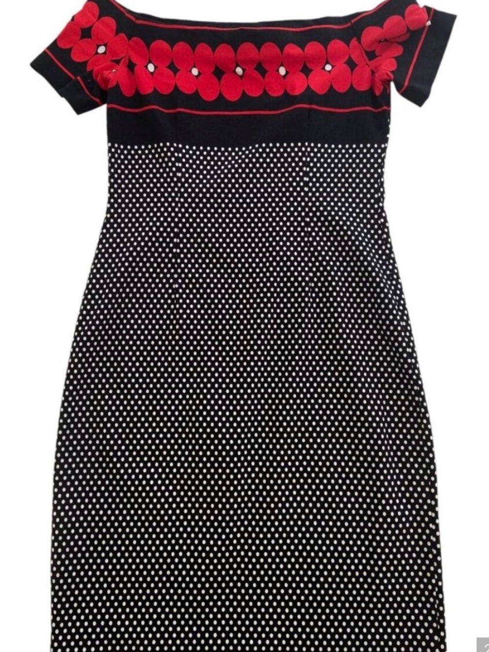 Frank Lyman Womens Off-Shoulder Polka Dot & Floral Dress Size 10 Black Red White
